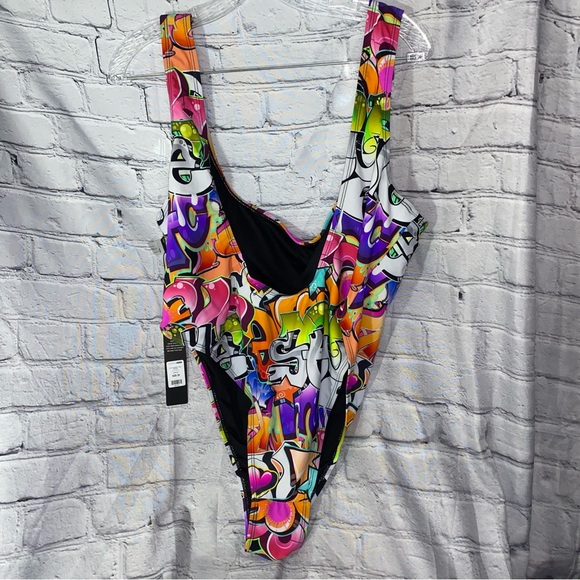NEW! Fashion Nova All That Graffiti 1 Piece Swimsuit - Multicolor - Size 2X - Picture 6 of 7